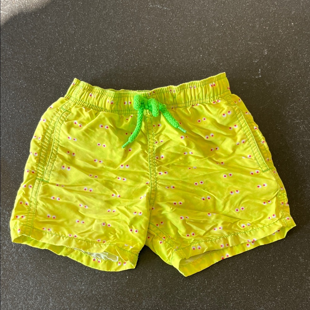 Vilebrequin Kids Neon Green Swim Trunks with Eye Design